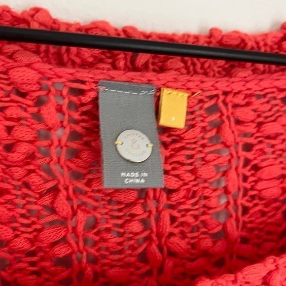 Anthropologie Knitted & Knotted Knit Lace Hem Sweater Coral Orange Size Small - Picture 7 of 9